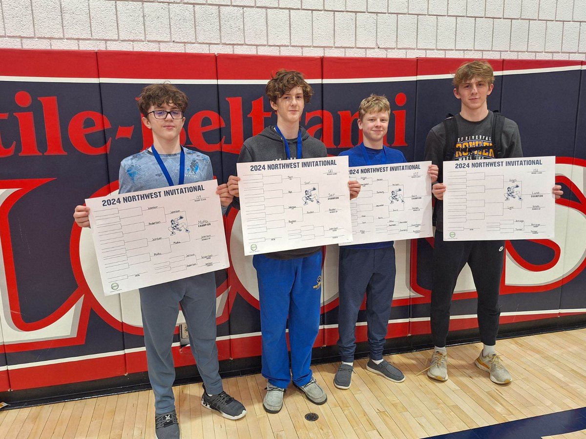 TRF_Wrestling's tweet photo. The Prowlers crown 4 champs at the NW Tourney in Fertile today! Elias Motta, Nick Svir, Lincoln Davis, and Ethan Lane brought home titles!! Great job young men!! #ProwlerWrestling https://t.co/FEACWrsxd4