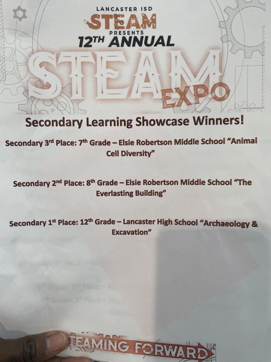 MRawlinsScience's tweet photo. Our STEAM Expo was 🔥 the projects submitted by the students in K-12 were amazing!! I can’t wait until next year!!! Super proud of our students who presented their projects placing 2nd (8th grade) &amp; 3rd (7th grade) in grades 7-12 category! @LancasterISD @LISDMiddle https://t.co/AdLJEfRmcy