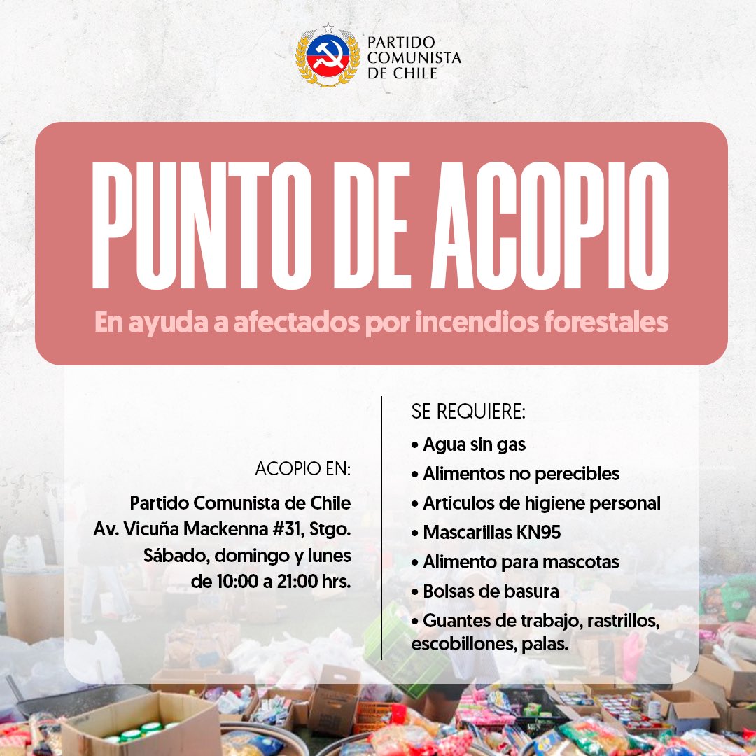 📢Punto de acopio PC, en ayuda a afectados por incendios forestales.