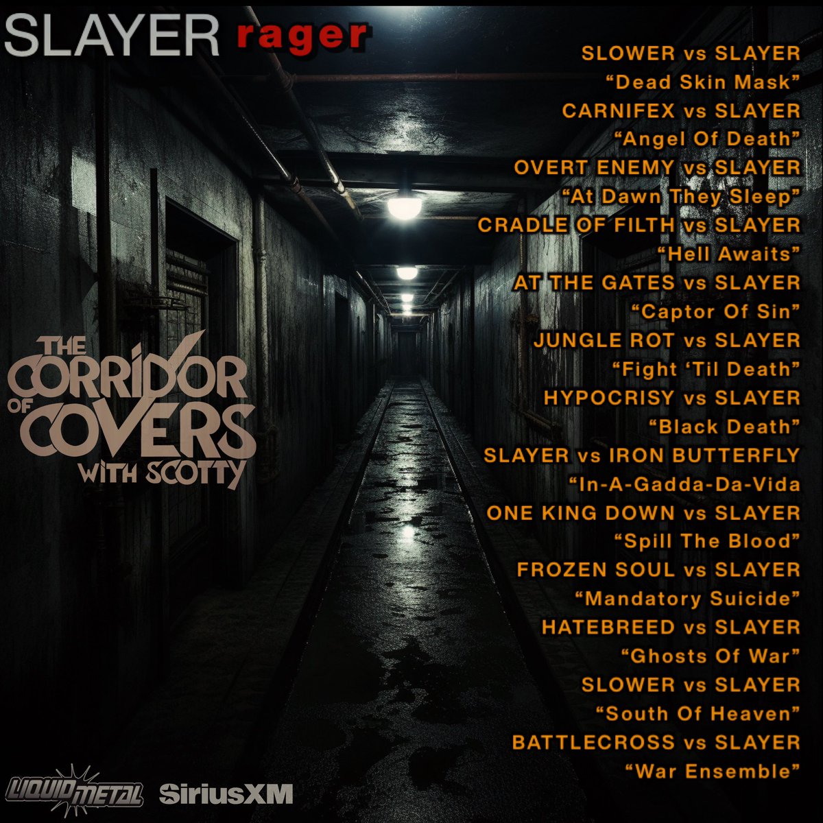 #corridorofcovers w/ #Scotty on #fnliquidmetal .. #slayer rager w/ 2 Corridor Debuts from Slower 🤘🖤🤘 Thurs 6pET • Fri 2pET Sat 10pET • Sun 4pET Tues 10aET • Anytime in SiriusXM App #metal #heavymetal #headbanger #metalhead #metalcovers #coversong #thrashmetal #sludgemetal