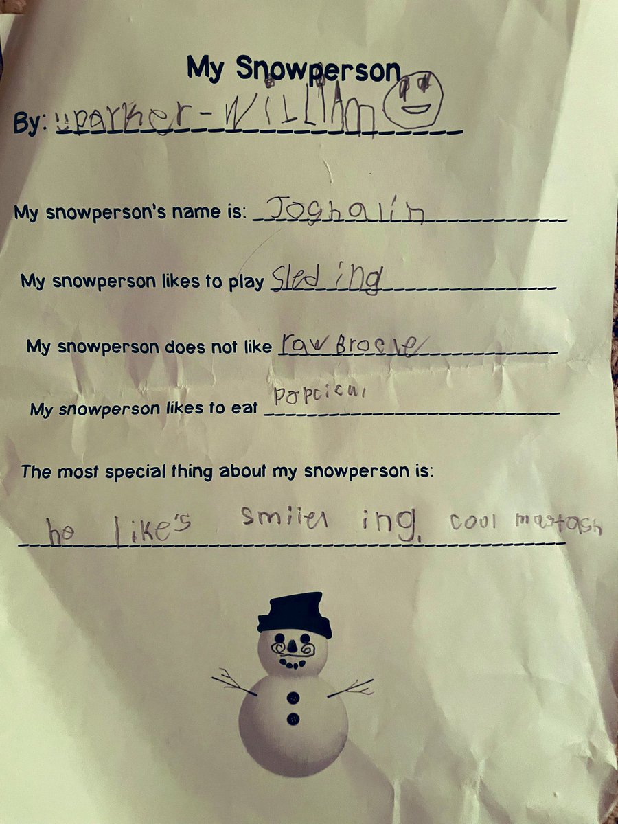 30_Lynz's tweet photo. @JoshAllenQB @BuffaloBills My 5 year old son named his snow person after Josh Allen for homework.  Teaching him young … apparently he has a cool mustache as well…(excuse the spelling) https://t.co/nalQCBIuhV