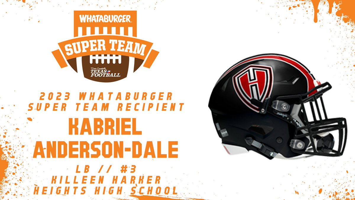 Congrats to Killeen Harker Heights LB Kabriel Anderson-Dale on being named to the 2023 @Whataburger Super Team! 🍔: texasfootball.com/whataburger-su… @d1kbad | @MarkHum7 | @HHKnights_FB | @RecruitHeights | @dctf | #WhataSuperTeam #Whataburger #txhsfb