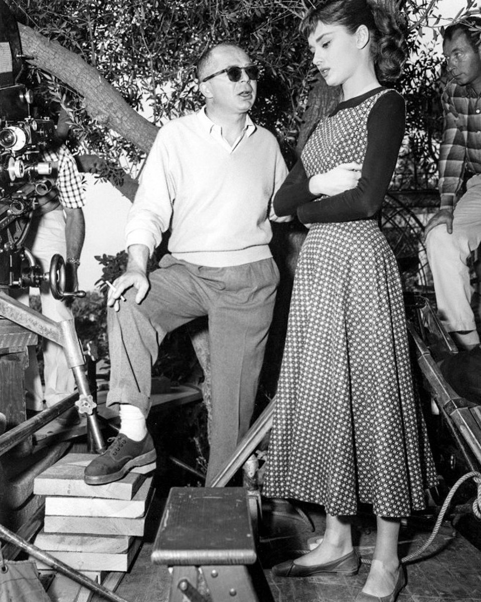 Billy Wilder and Audrey Hepburn on the set of Sabrina (1954)
