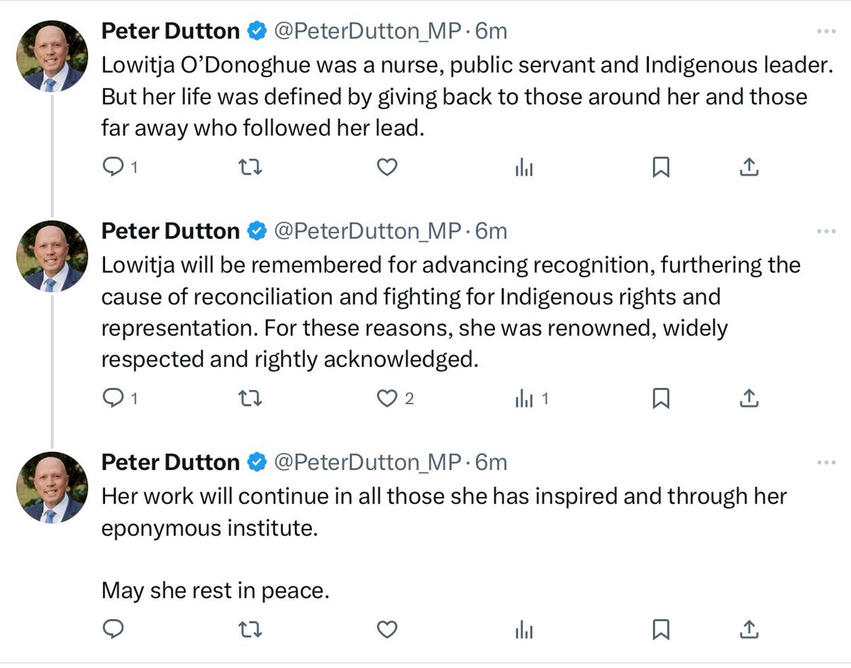 drlouispeachey's tweet photo. So if a man spent the previous year trashing everything Auntie Lowitja fought for her entire life, should we believe his condolence message to be genuine?

On the occasion of the passing of a giant like Auntie Lowitja, it would be better for men like this to observe silence. https://t.co/SAVxGxo3P1