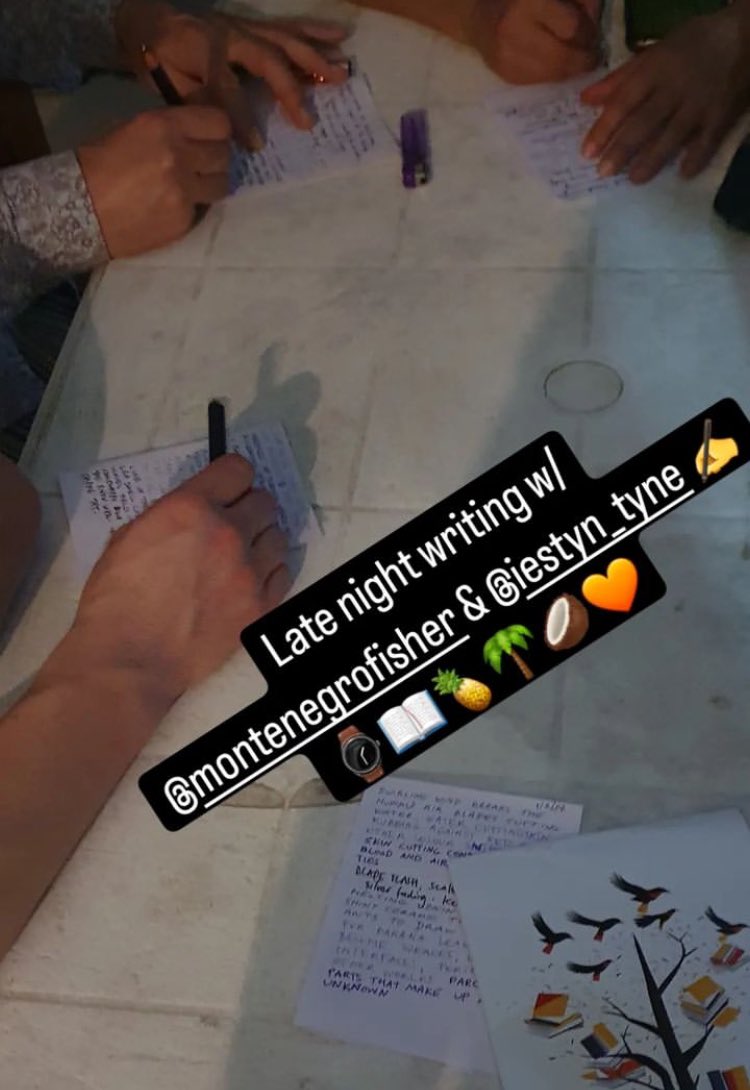 MakingLitTravel's tweet photo. A week of workshopping with the India-UK #EcoPoetry crew in South #Kerala, observing the interaction of nature, traditional industries and politics. With #MontenegroFisher, @jennivora and Iestyn Tyne #MakingLitTravel #Engagement through #poetry and #performance https://t.co/x3FY9FKZbj