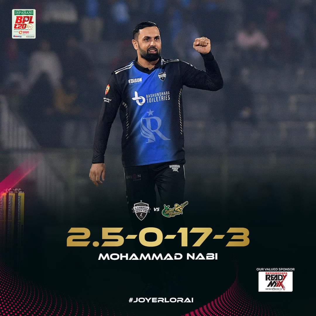 AFG_Sports's tweet photo. Both @AzmatOmarzay & @MohammadNabi007 had a good game last night. Azmat made a quickfire 22 with the help of 2x6s & 1x4 & had enforced a solitary breakthrough in the powerplay whereas Nabi clinched a 3-fer to wrap up proceedings for Rangpur. #JoyerLorai #RRvSS #Nabi #Omarzai 🇦🇫 https://t.co/elHZEtTsca