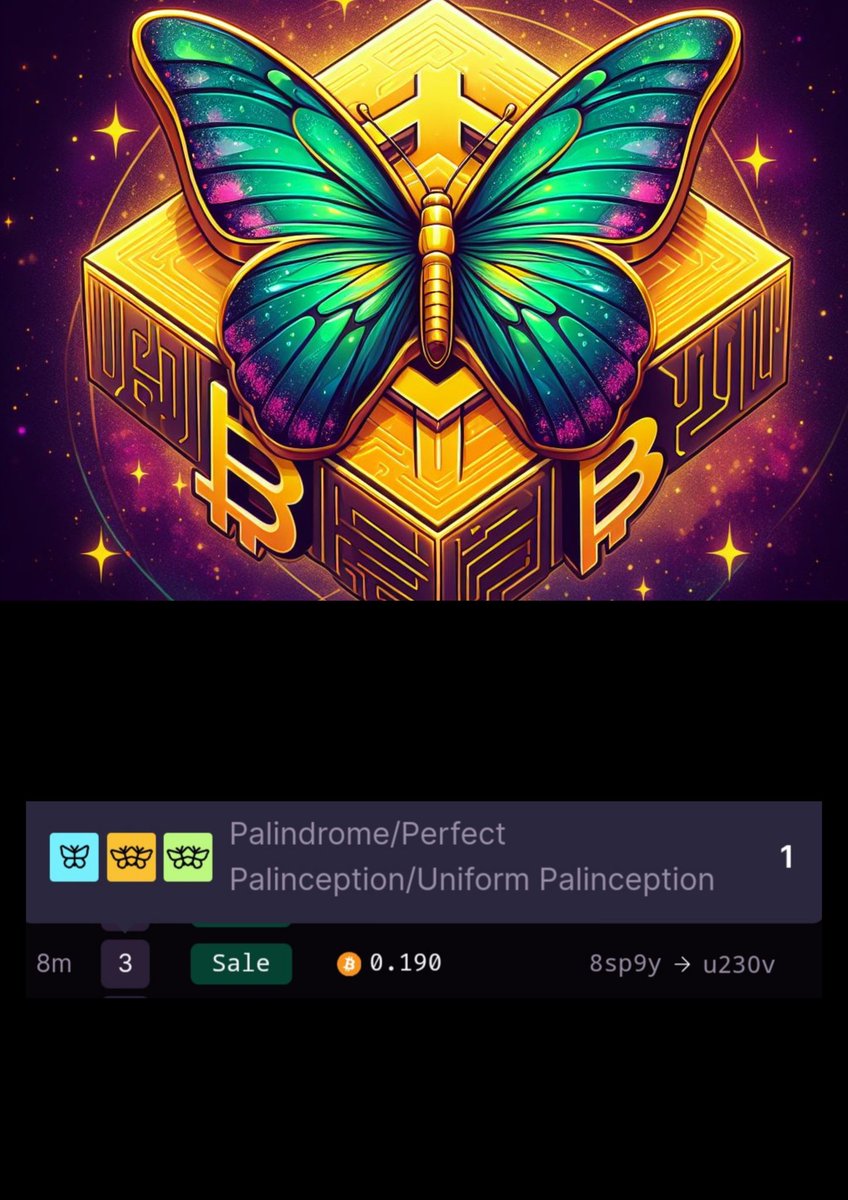 #RareSats 

~ Breaking, a perfect Palinception Rare Satoshi sells for an astounding 0.19 BTC or 8,000 USD. 

<a href="/Magisat_io/">Magisat</a> <a href="/sat_stats/">Sat Hunter</a> <a href="/Saturn_btc/">Saturn</a> <a href="/MagicEden/">Magic Eden 🪄</a> <a href="/satingio/">Sating.io</a> @SatScribeXYZ <a href="/RareSatSociety/">Rare Satoshi Society</a> <a href="/OGsatoshis/">OG Satoshis 🟧⛏️</a> @satology_io