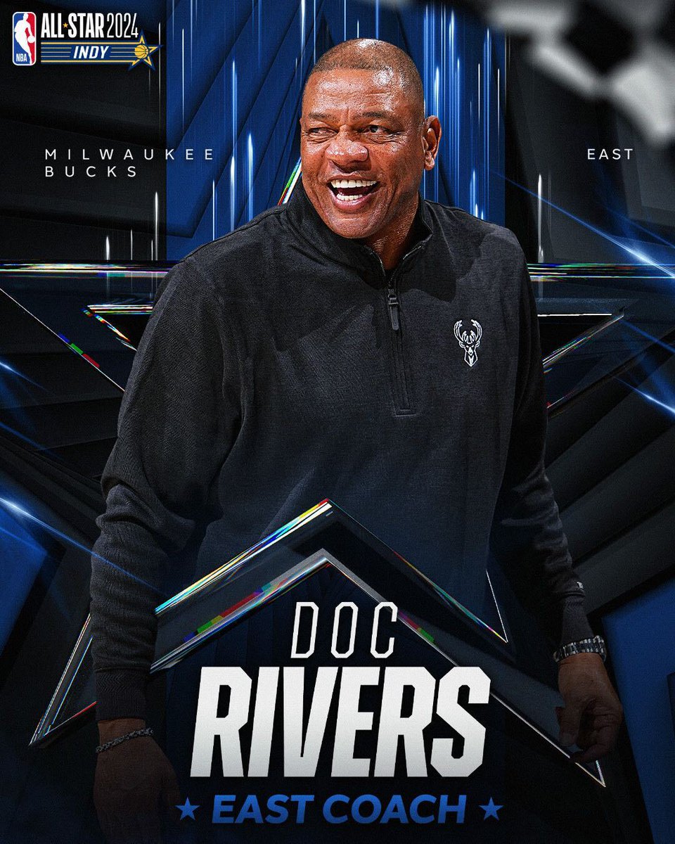 NBA's tweet photo. Bucks head coach Doc Rivers and staff will coach the EAST during the 2024 #NBAAllStar Game (Sunday, 2/18 on TNT). https://t.co/2G5NvRLSie
