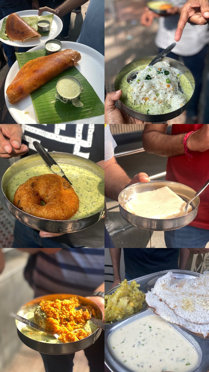 saffrontrail's tweet photo. Nothing quite like the Bengaluru breakfast scene 
Khara baath 
Kesari baath 
Idli chutney 
Masala Dose 
Filter coffee  
Coconut Shavige 
Gojju avalakki 
Vada 
Halbai 
Khali dose  
Filter coffee   
16 of us walked around Basavangudi and ate all these typical Bengaluru breakfast things for the princely sum of Rs.128.   
Thanks, @Vikrchan for taking us around.