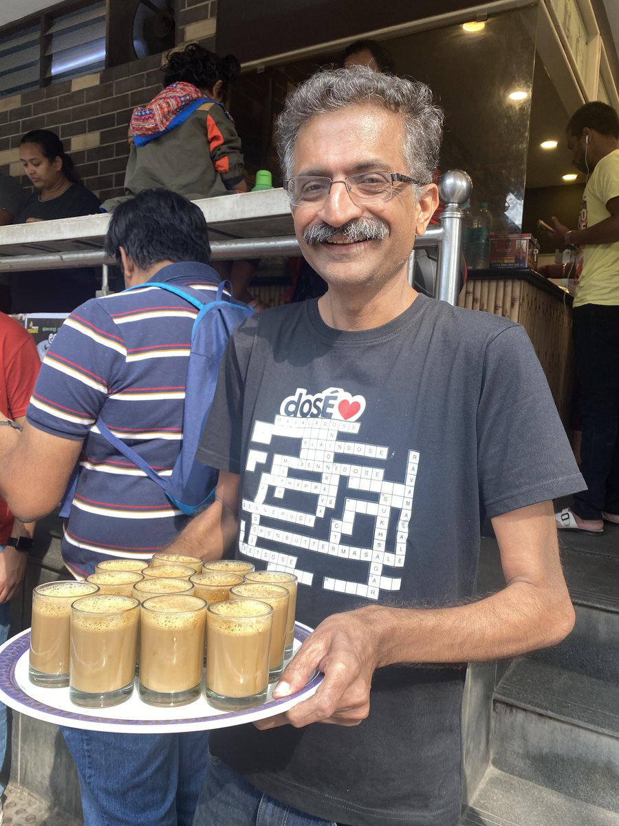 saffrontrail's tweet photo. Nothing quite like the Bengaluru breakfast scene 
Khara baath 
Kesari baath 
Idli chutney 
Masala Dose 
Filter coffee  
Coconut Shavige 
Gojju avalakki 
Vada 
Halbai 
Khali dose  
Filter coffee   
16 of us walked around Basavangudi and ate all these typical Bengaluru breakfast things for the princely sum of Rs.128.   
Thanks, @Vikrchan for taking us around.
