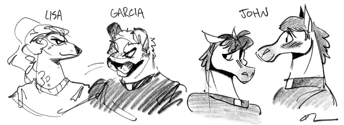 #faiththeunholytrinity furs i drew a while back! greyhound lisa, puma garcia, and horse john :D 