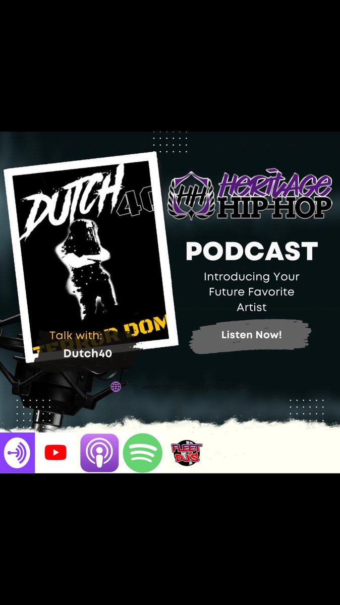 This Tuesday @Dutch40 comes to the #HeritageHipHopPodcast 8pm join us on Heritage Hip-Hop live on YouTube! 
Subscribe to Heritage Hip-Hop on all social media platforms for more! #podcast #HipHop #njfleetdjs #fleetdjs #njhiphop