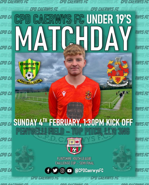 🤩𝗠𝗔𝗧𝗖𝗛𝗗𝗔𝗬🤩

The Under 19's travel to Coedpoeth this afternoon for the semi final of the League Cup🏆

You can support the lads in person, follow along on the Cymru Football App, or check back later for the result &amp; more💥

Good luck boys!🤞

#CPDCaerwysFC🔴⚫️