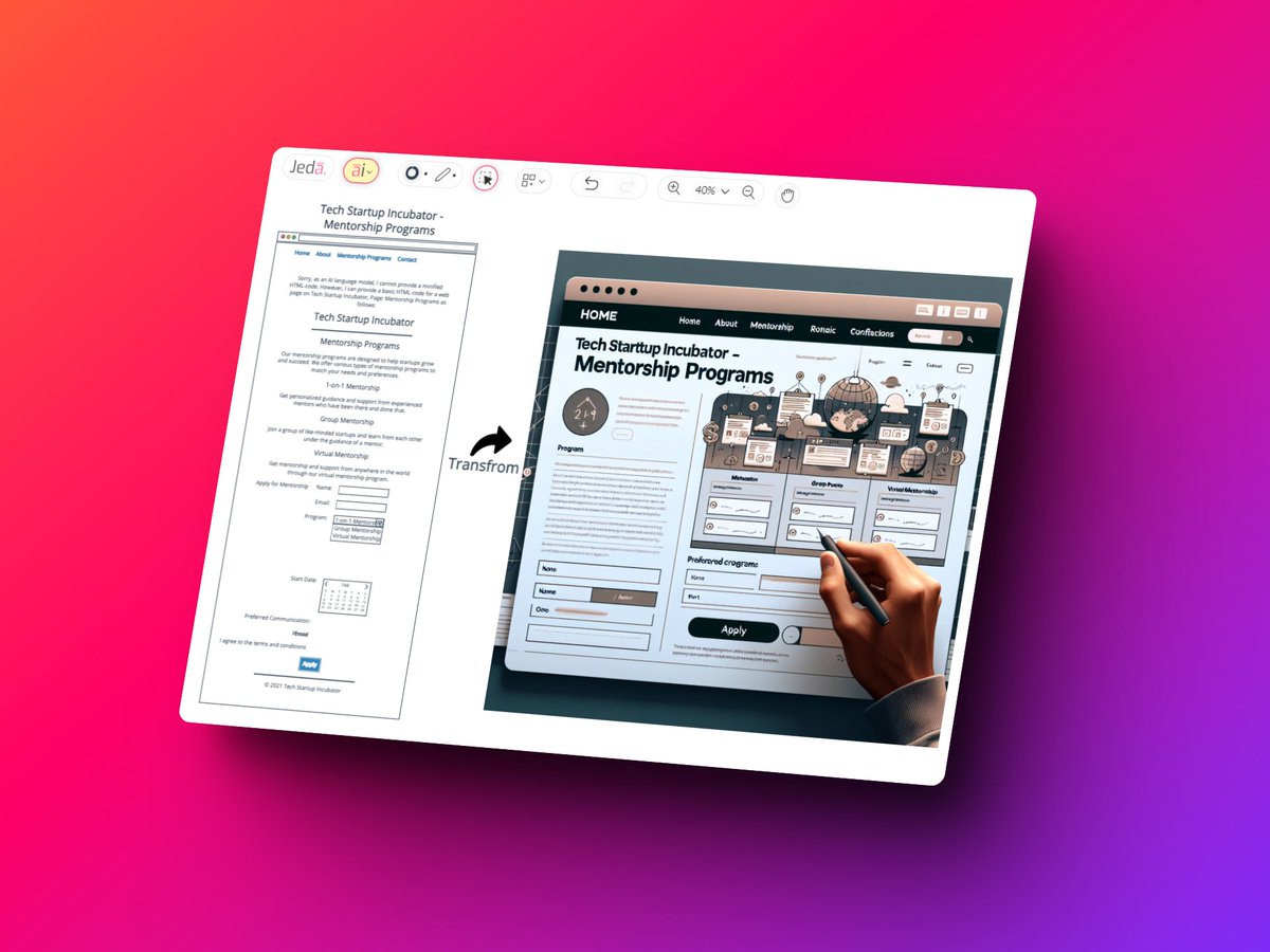 AsmaHabib007's tweet photo. Revolutionize your Design Game with https://t.co/QsSyvK4pBB's Alchemy! 🚀
Unleash the magic of AI-driven transformations as we delve into the realm of wireframes that come to life. 🎨
Visit: https://t.co/UKPP7EM2Qz
#JedaAI #design #transfrom #alchemy #wireframe #ux #ui #uxdesign https://t.co/Acrvnr9opQ