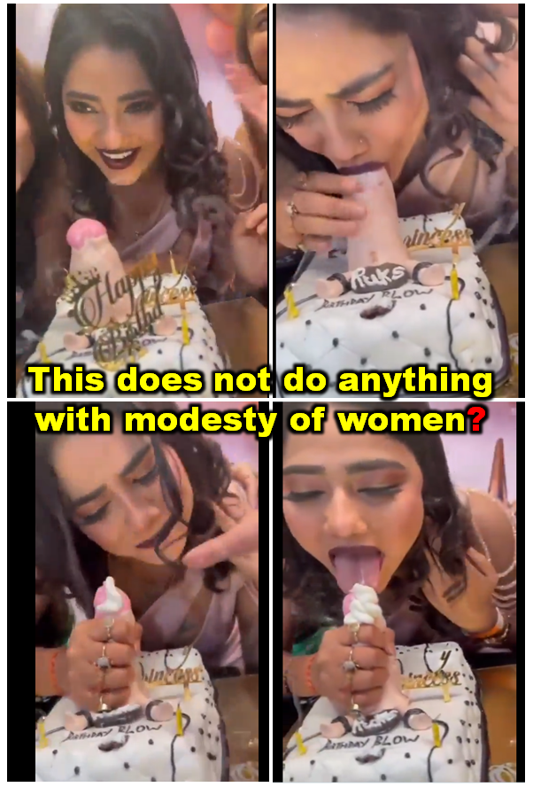 This does not do anything with modesty of women?
OTT actress Ruksana with her  special birthday cake..

  If men do it, it's a crime.
 For women it's
 #NariShakti #AblaNari #Ladkihoon 
be proud <a href="/NCWIndia/">NCW</a> 

<a href="/arjunrammeghwal/">Arjun Ram Meghwal</a>
<a href="/KirenRijiju/">Kiren Rijiju</a>