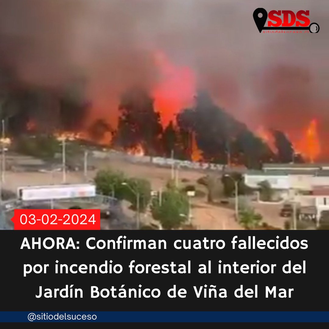 sitiodelsuceso's tweet photo. AHORA: El Jardín Botánico de Viña del Mar,  a través de sus redes sociales,  confirmó el fallecimiento de cuatro personas producto del incendio forestal. Se trata de una funcionaria del área de Horticultura y 3 de sus familiares, quienes vivían al interior del recinto. https://t.co/QGezP0nibR