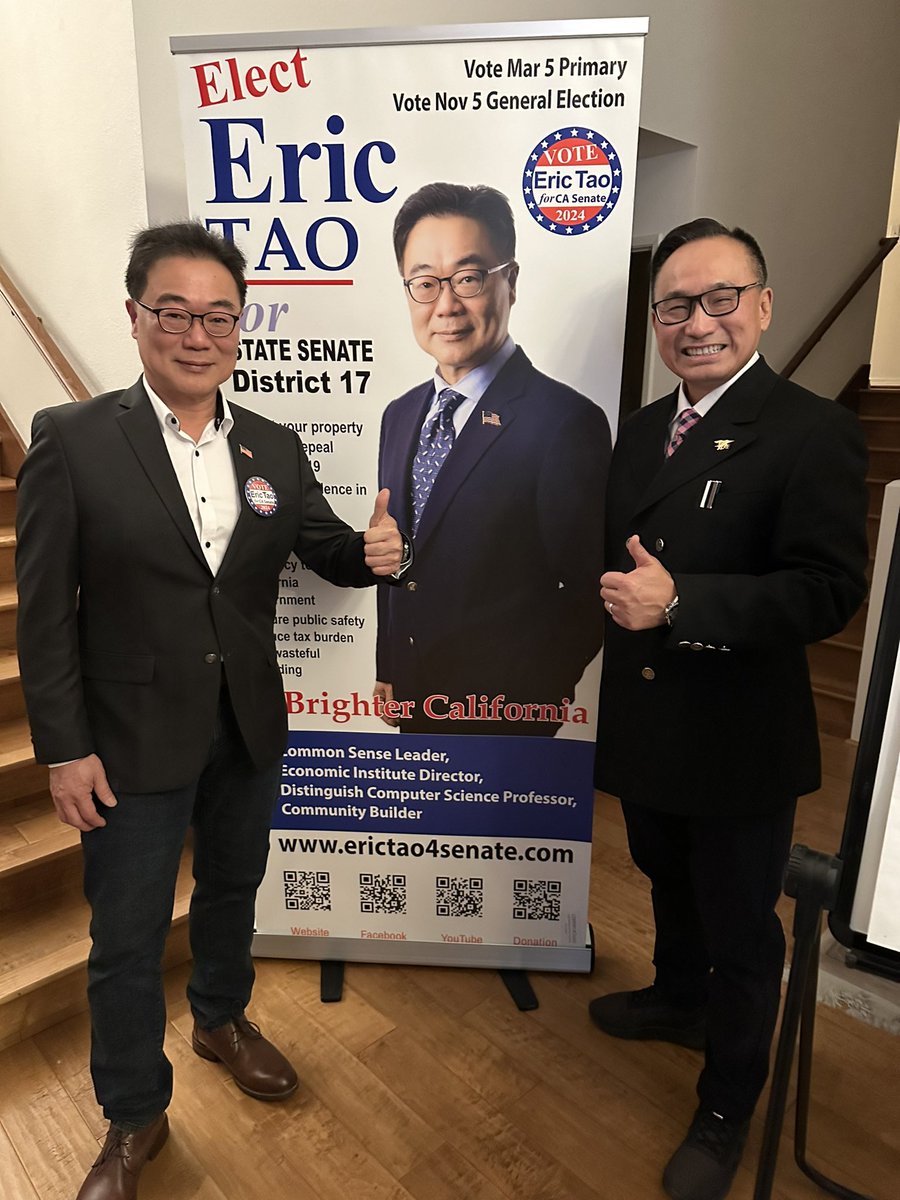 DrEricTao's tweet photo. Our Monterey team just organized a fundraising reception. I shared my vision on public safety, education, taxation and democracy. Former Vice Chair of the CA GOP played violin for us. It was heartening to see the growing enthusiasm and solidarity among the supporters. https://t.co/E3GmYnZNsD