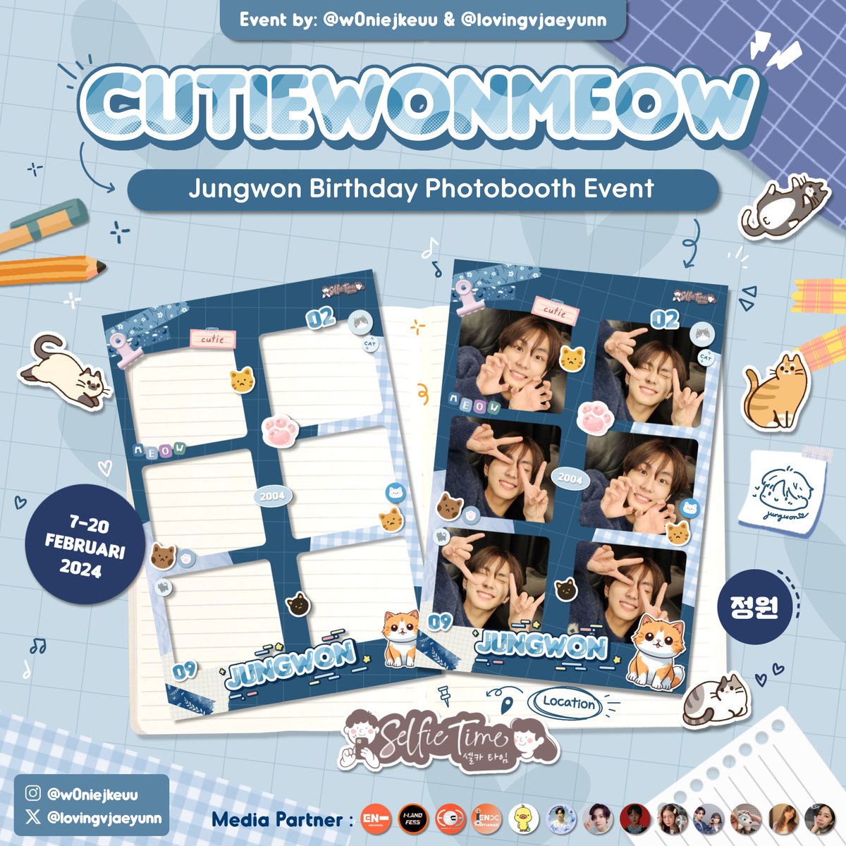 engenepnk's tweet photo. ˚✧ 🐱 CutieWonMeow 🐱 ✧˚ 

ENHYPEN Jungwon Birthday Photobooth Event by  @lovingvjaeyunn

📆 : 7 - 20 Februari 2024
📍: @selfietimeid 🇮🇩
- (details on poster)

🖇 share your happy moments in febwonie n kindly tag me @lovingvjaeyunn w/ the hashtag #CUTIEWONMEOW , #HAPPY20thYJW https://t.co/de9uPISJ0R