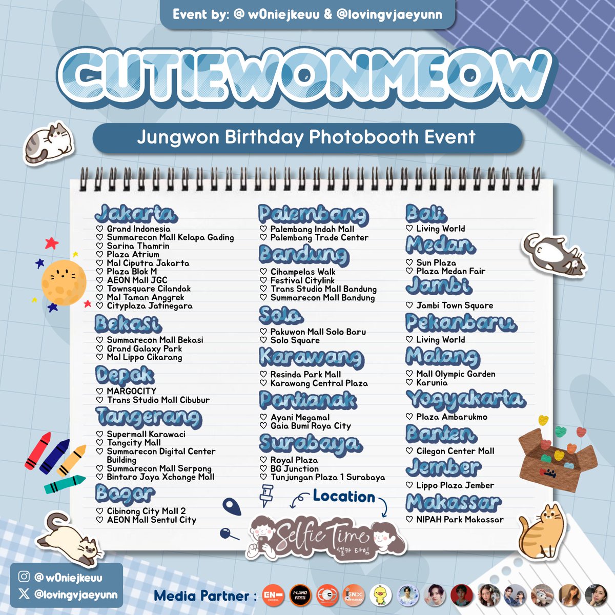engenepnk's tweet photo. ˚✧ 🐱 CutieWonMeow 🐱 ✧˚ 

ENHYPEN Jungwon Birthday Photobooth Event by  @lovingvjaeyunn

📆 : 7 - 20 Februari 2024
📍: @selfietimeid 🇮🇩
- (details on poster)

🖇 share your happy moments in febwonie n kindly tag me @lovingvjaeyunn w/ the hashtag #CUTIEWONMEOW , #HAPPY20thYJW https://t.co/de9uPISJ0R