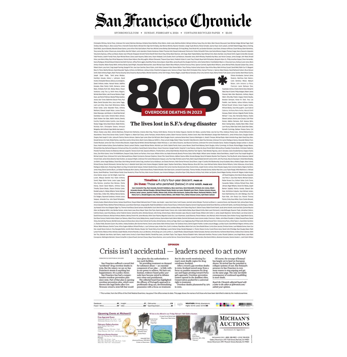 mgafni's tweet photo. Sunday @sfchronicle front page listing all 806 overdose victim names https://t.co/rCbYxfOEb7