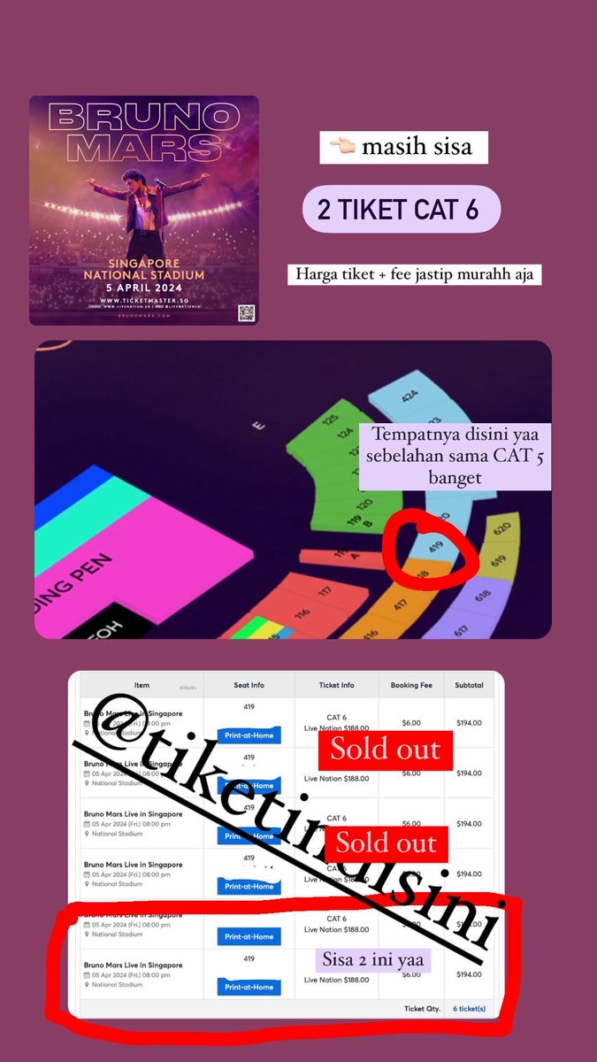 peterpaninee's tweet photo. WTS BRUNO MARS IN SINGAPORE SGP SG

🪑CAT 6
🎫 2 Tiket 
💰Rp2.350.000/tix
💸 Fee jastip Rp100.000/tix

Testimoni/proof cek ig @/tiketindisini https://t.co/ZQrIVLCjbL