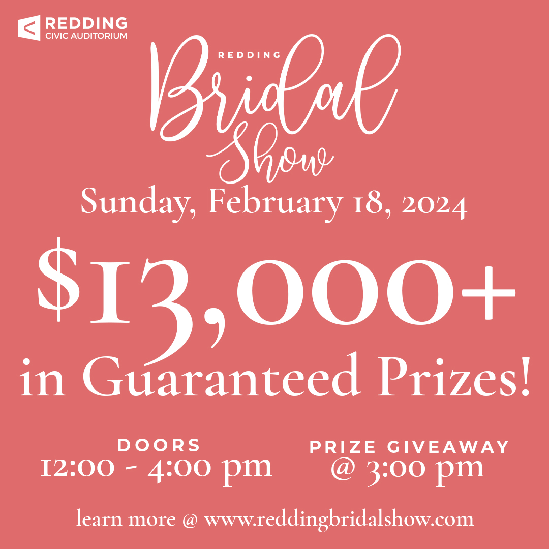 We have over $13,000 in confirmed prizes for Sunday, February 18th, 2024 Redding Bridal Show at the Redding Civic Auditorium!!!
🥂❤🎁
***Must be present to win***
💍🧁🍾
Learn more: reddingbridalshow.com