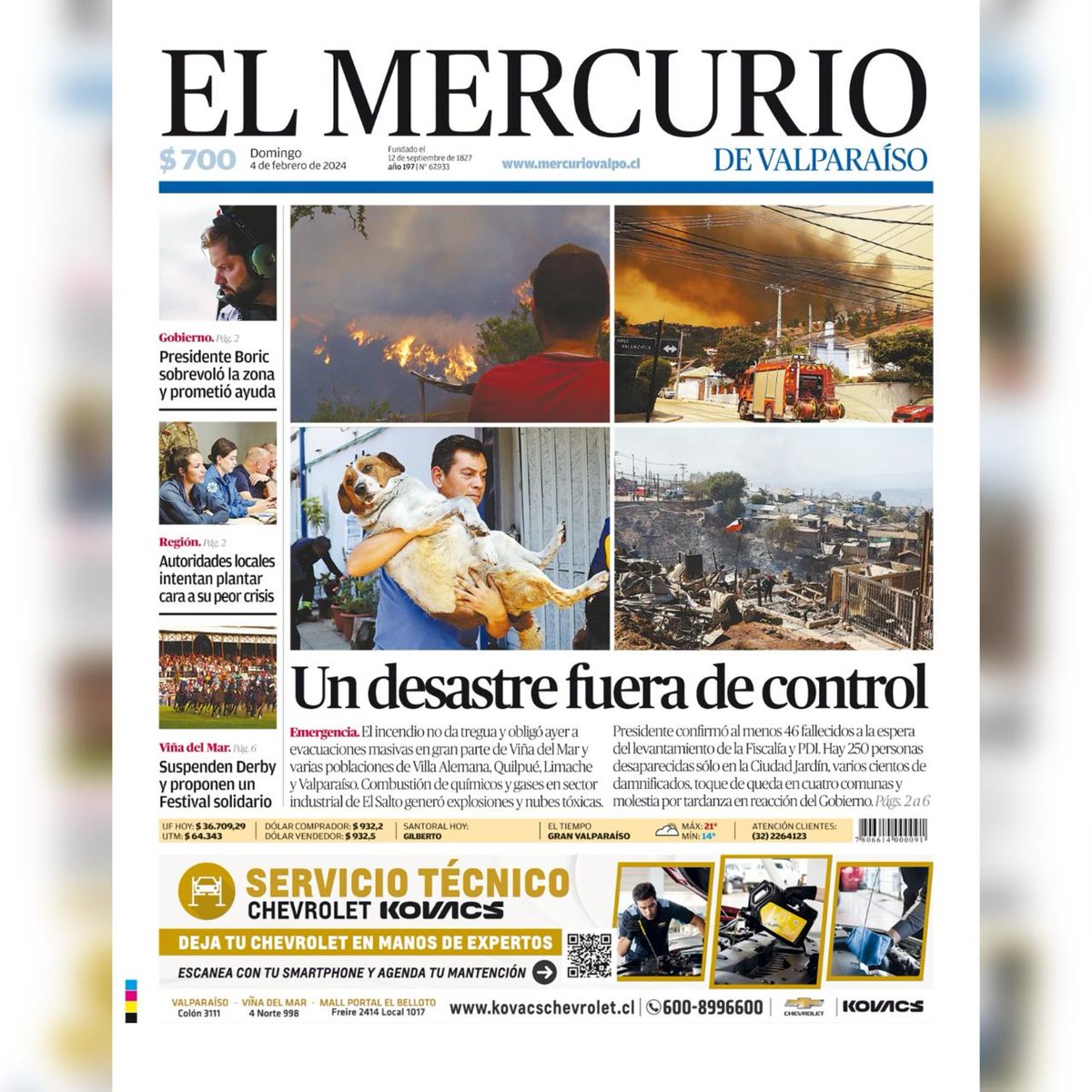 📣 Este domingo en El Mercurio de Valparaíso
🗞️ Un desastre fuera de control
📷 Presidente Boric sobrevoló la zona y prometió ayuda
🌎 Lee más en mercuriovalpo.cl