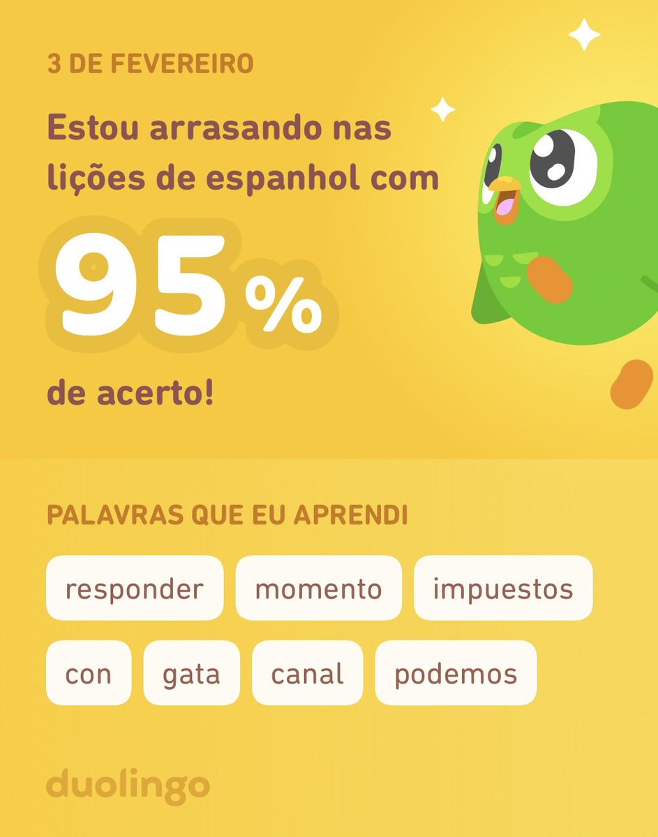 Estou aprendendo espanhol no Duolingo! É grátis, divertido e eficaz.