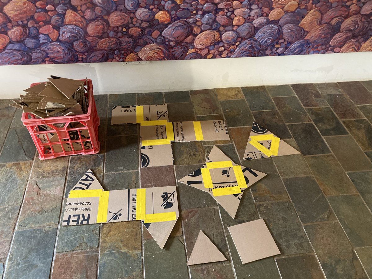 matt_skoss's tweet photo. Hmm...the fridge has carked it. What might I do with the cardboard box from the new fridge?
I know...I'll use the table saw to cut it up into 200 mm squares and equilateral triangles so my darling wife can explore nets with her lively group of Year 2/3s.
#lessonstarter https://t.co/0M9iGff2bw