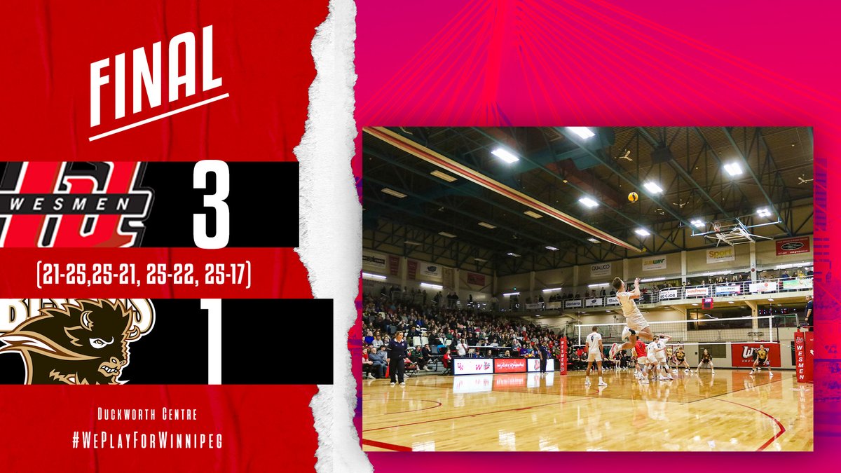 Winnipeg Wesmen (@wesmenathletics) on Twitter photo FINAL
It's a weekend sweep for <a href="/WesmenMVB/">Wesmen Men’s Volleyball</a>.
Nigel Nielsen 15 kills, 7 digs
Isaiah Olfert 13 kills
Alex Krykewich 12 digs.
Record: 14-9
Next: vs Calgary, Feb. 9-10.
#WePlayForWinnipeg FINAL
It's a weekend sweep for <a href="/WesmenMVB/">Wesmen Men’s Volleyball</a>.
Nigel Nielsen 15 kills, 7 digs
Isaiah Olfert 13 kills
Alex Krykewich 12 digs.
Record: 14-9
Next: vs Calgary, Feb. 9-10.
#WePlayForWinnipeg