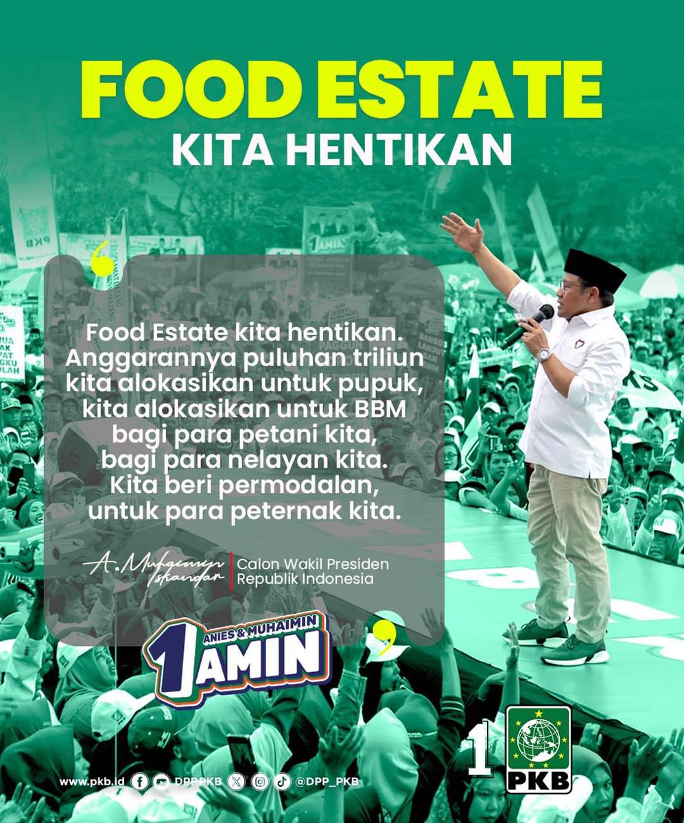 Petani, nelayan dan peternak akan menjadi kelompok yang benar - benar diprioritaskan. 

Gus Imin @cakiminow dalam hal ini akan mengalihkan anggaran food estate untuk subsidi pupuk petani, BBM nelayan dan modal untuk peternak.

#AMINAjaDulu
#PilihAMINPilihPKB