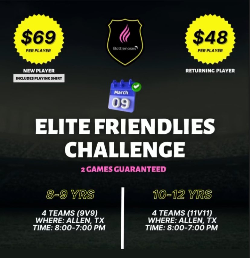 Bottlenoses1's tweet photo. Join our 2nd Elite Friendlies Challenge! 

Top local talent attending!

https://t.co/9eOa4Yd92D https://t.co/N8oyXhJIRI