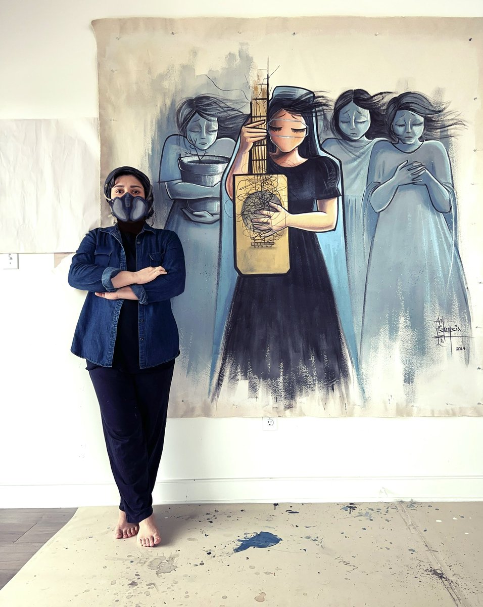 With my new artwork/با نقاشی جدید ام Ta-liban make new laws every day to deprive Afghan women and girls of their freedom. They are removing women from the Afghan society…