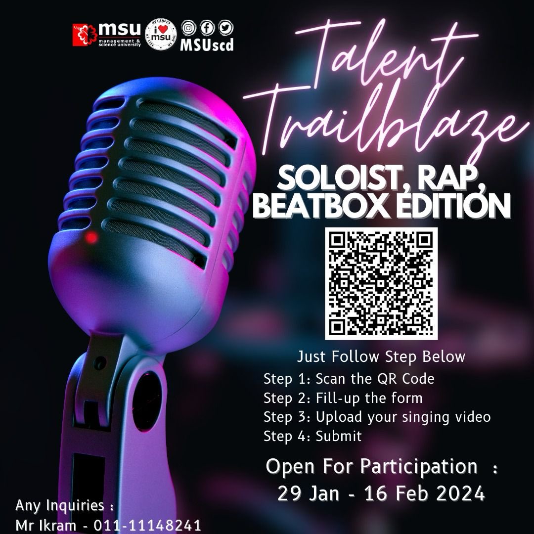 Calling #MSUrians vocal talents to join this soloist, beatbox and rap talent search edition. The stage awaits you! Unleash your magic and ignite your journey by filling up the form now.