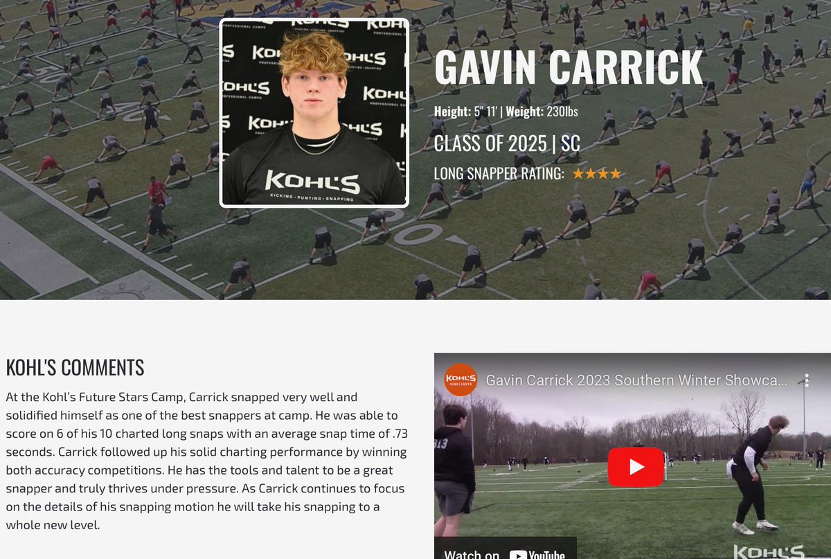 Gavin529_'s tweet photo. After a great camp at the Future Stars Invitational, I am proud to have earned a 4⭐️ rating as a long snapper.  I had a great time competing and getting better. Special thank you to @Coach_Casper for being a huge help! @HaydenGregory50 @thekuff16 @KohlsSnapping https://t.co/F75aSY2wsg