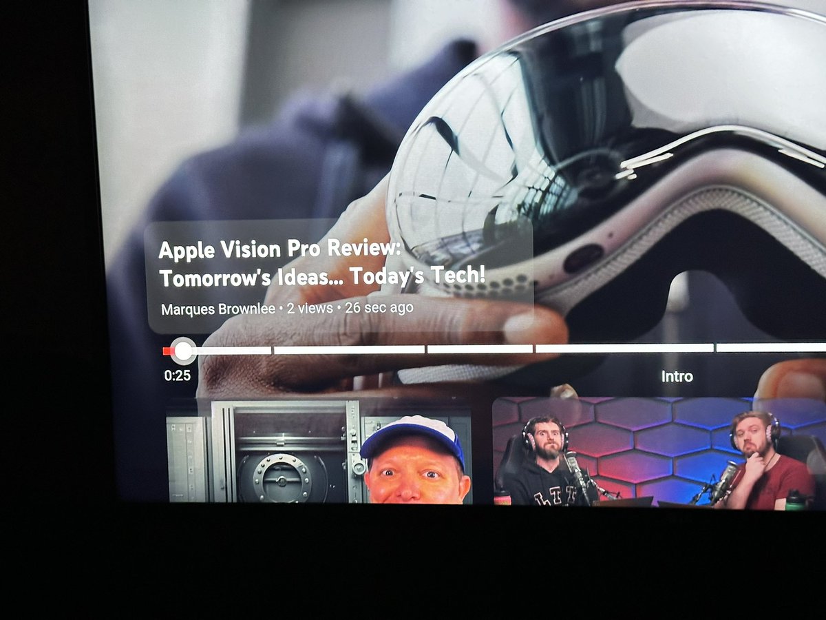 DenisWalker's tweet photo. I’m the third watcher of the latest @MKBHD #AppleVisionPro video. I don’t suppose I’ll ever be such a low number viewer on one of his videos again 😂 https://t.co/IbqKdnPjIE