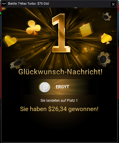 Vor 2 Tagen angefangen auf Partypoker Turniere zu spielen. Macht echt bock mit kleineren Spielerfeldern und durchschnittlich etwas schlechteren Gegnern. 25€ eingezahlt und auf 193€ hochgespielt