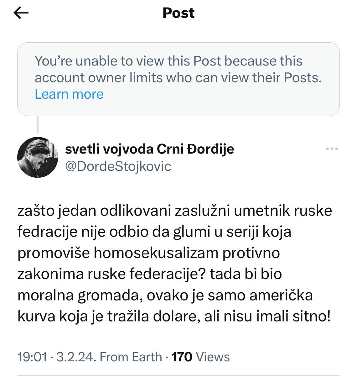 DordeStojkovic's tweet photo. Da li je ovo razlog da me blokira uvaženi državni advokat Vladimir Đukanović?
Vrlo kulturno sam ga pitao zašto Biković hoće da glumi u pederskoj američkoj seriji? https://t.co/MSF7Au8ZKE