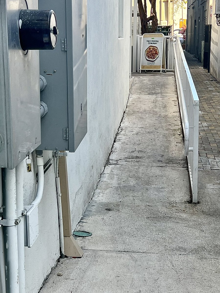 stevewright64's tweet photo. Shame on you Miami Beach for allowing brand new construction to segregate people with disabilities. Side wheelchair ramps are perpetually blocked by bikes and garbage — then lead to locked doors. #UniversalDesign #DisabilityInclusion #ablesim #miamibeach #SegregationIsBad #ADA https://t.co/onZy3vdWKA