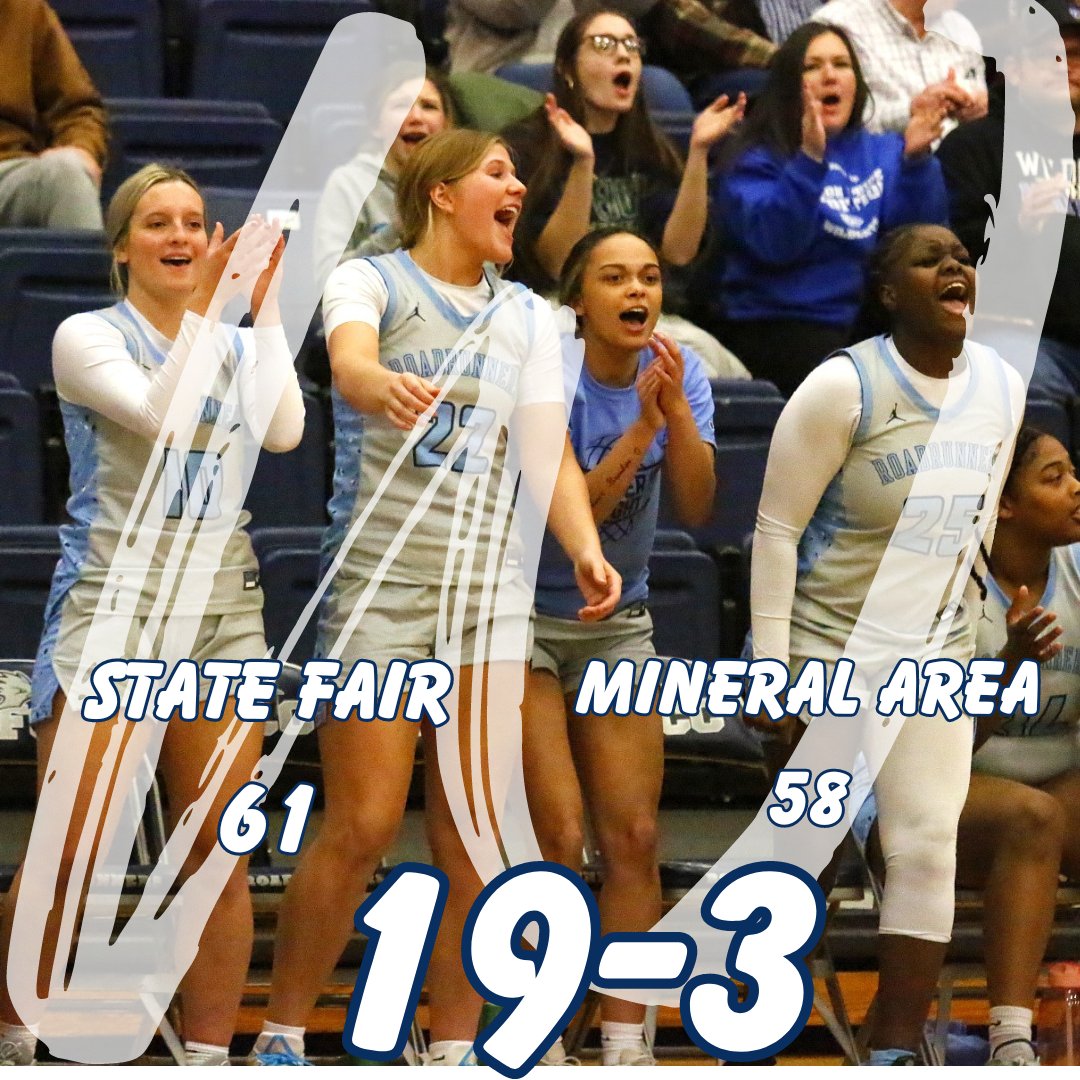 StateFairWBB's tweet photo. 🚨ROADRUNNERS WIN!!!🚨

The Roadrunners take down Mineral Area by a final score of 61-58!!! 

The Roadrunners will be back in action on February 10 at Three Rivers College. https://t.co/YwbC1Rgg6t