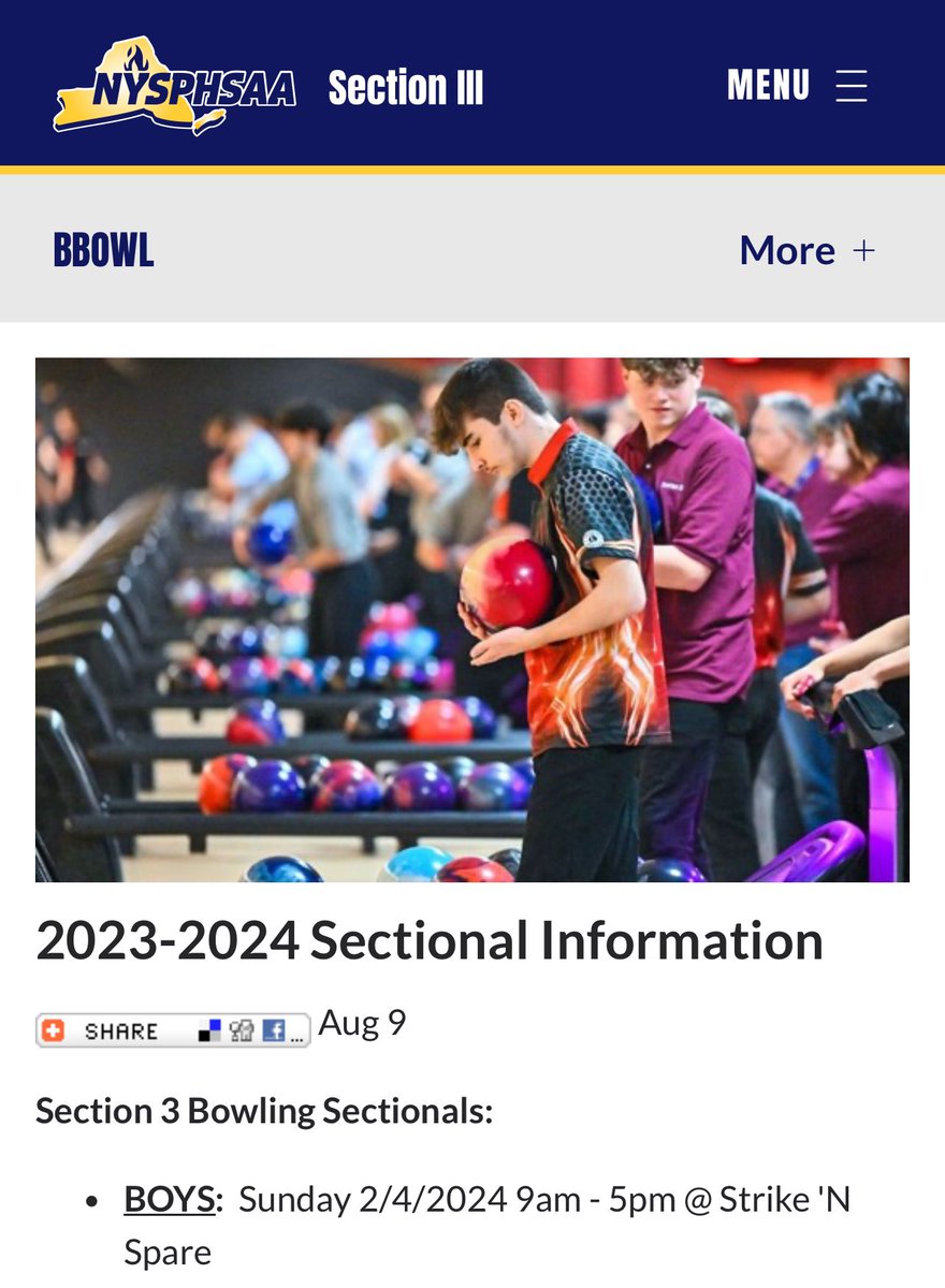 Tomorrow the Boys team will head to sectionals in Mattydale @ Strike and Spare lanes. Last year’s Liverpool boys Captain (Zach) is pictured on the Sectionals Home Page 😄. Good Luck to all players tomorrow 🎳 <a href="/LCSDAthletics/">Liverpool Athletics</a> <a href="/greg_rothg/">greg</a>