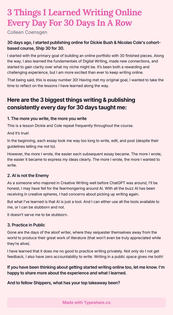 CEC_Creations's tweet photo. Day 30 of writing online! 🎉

3 Things I Learned Writing Online Every Day For 30 Days In A Row https://t.co/6r5moErpro