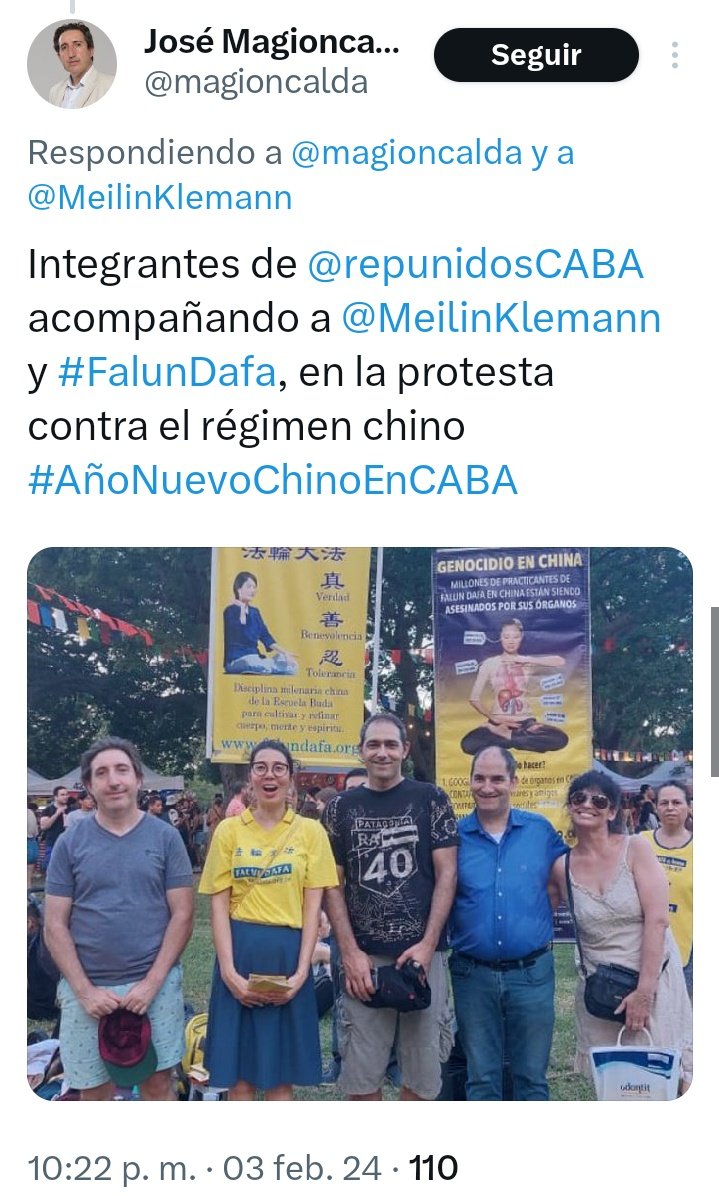 MundoLibreOK's tweet photo. 🇦🇷 En el marco del Año Nuevo Chino, el legislador porteño @yamilsantoro manifestó hoy su apoyo a la disciplina espiritual Falun Dafa -la cual es brutalmente perseguida por el Partido Comunista Chino-.

Integrantes del equipo de @repunidosCABA, encabezados por @magioncalda, se hicieron presentes en las celebraciones en Buenos Aires para acompañar a los practicantes de Falun Dafa locales que fueron increpados por la policía, por orden de la embajada china, para que no pudieran expresarse.

Las órdenes de la embajada china no tuvieron éxito y finalmente, los creyentes de esta disciplina de la Escuela Buda pudieron manifestarse pacíficamente.