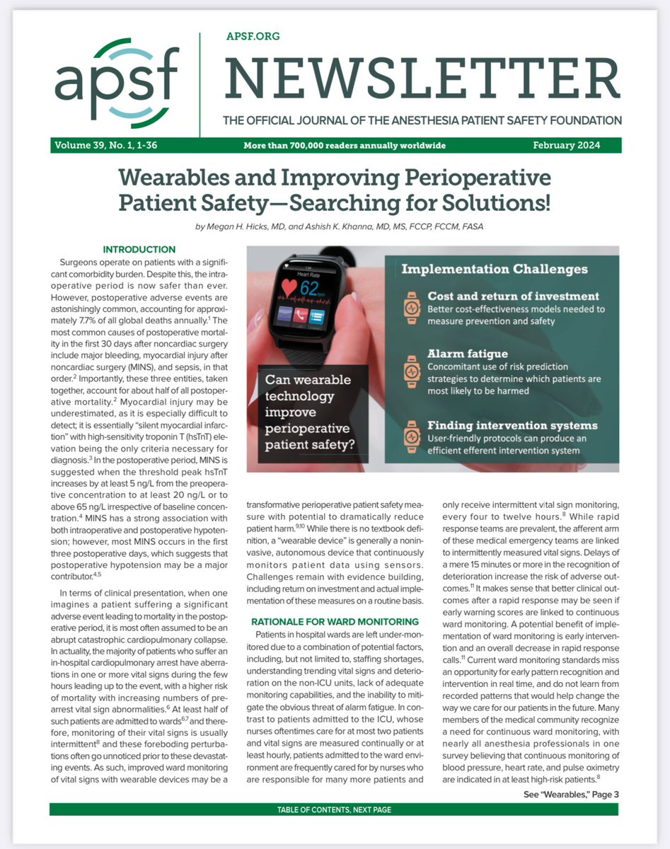 Thank you <a href="/APSForg/">APSF</a> for cover page focus on an important perioperative patient safety issue! #perioperativemonitoring <a href="/SOCCA_CritCare/">Society of Critical Care Anesthesiologists</a> <a href="/ASALifeline/">ASA®</a> <a href="/ASAMonitor/">ASA Monitor</a> <a href="/SCCM/">SCCM</a> <a href="/ASER_hq/">ASER</a> <a href="/wakeforestmed/">Wake Forest University School of Medicine</a> <a href="/WakeAnesthesia/">Wake Forest Anesthesiology</a> 
Full text : apsf.org/wp-content/upl…