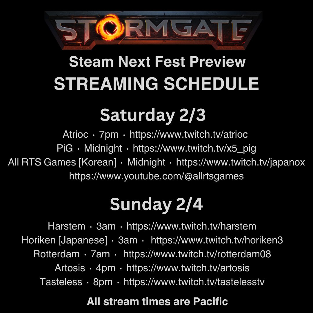 🔥Looking to watch some hot RTS action tonight? 

More Stormgate streams are coming this weekend!