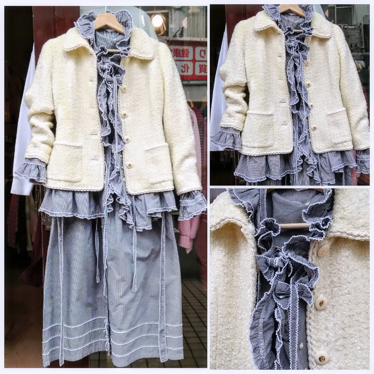 used94093671's tweet photo. PINKHOUSE" 縦フリルブラウス ワンピース
'ラ ブレア" 80s ツイードジャケット
#高円寺
#古着
#クロネコマリン
#猫部
#ギンガムチェック
#ginghamcheck
#かわいいワンピース
#pinkhouse
#ピンクハウス
#古着女子
#usedwear
#粉红色的房子
#핑크하우스
#cute
#80年代 https://t.co/zMUC5aB3dq