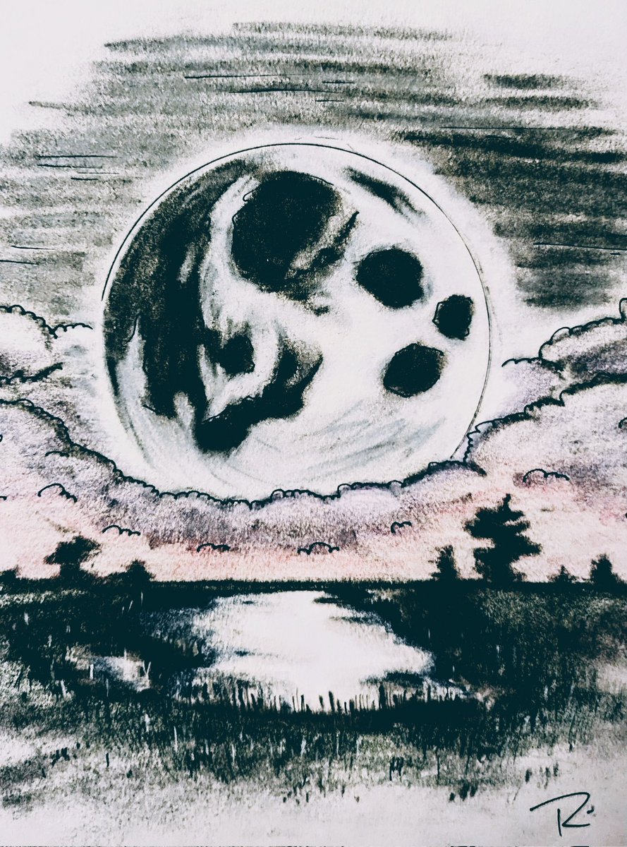 Big Moon 1, charcoal + colored pencil and sharpie ☁️ 🌕 ☁️

#Moon #charcoal #artwork #drawings