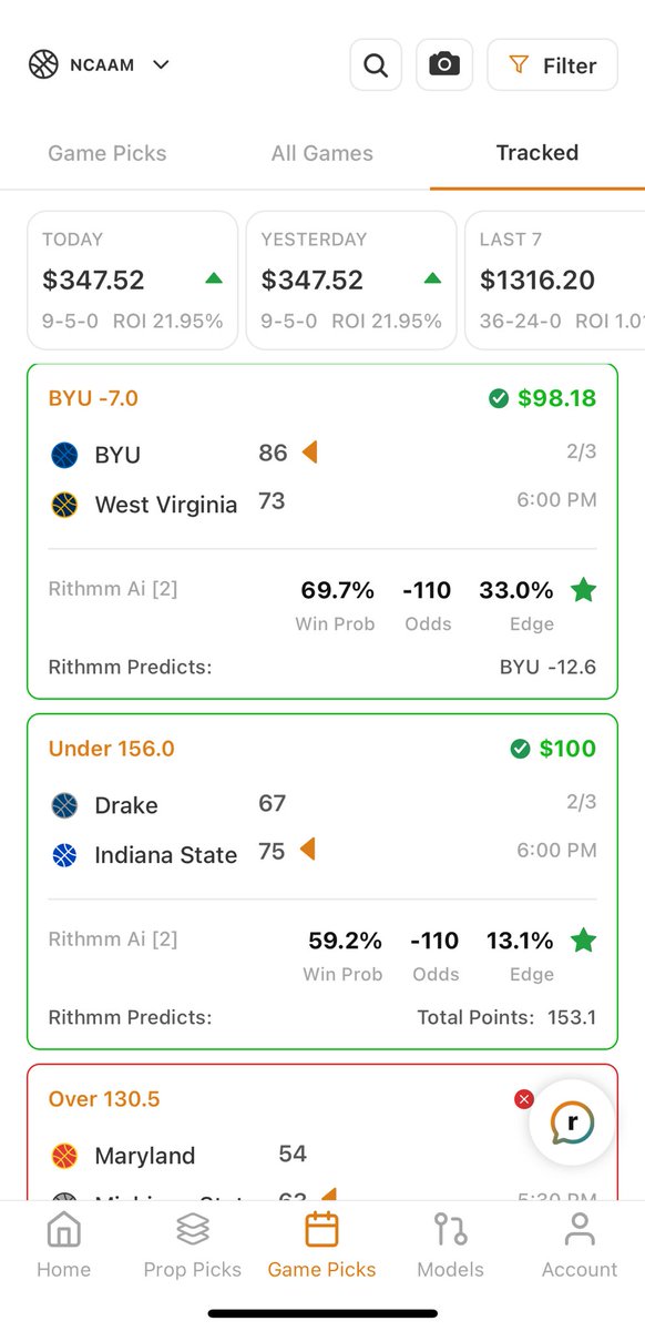 megan_lanham's tweet photo. .โฆ@bet_rithmmโฉ itโs been a solid day in the green! ๐ค๐ค what a great โฆ@SycamoreBBallโฉ win vs Drake โฆ@MVCsportsโฉ #sportsbetting #aipicks #profitablepicks #ncaapicks #props #proppicks https://t.co/QsruGLSIo9