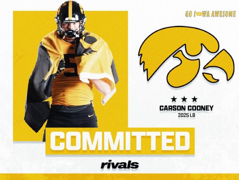 BREAKING: #Iowa has landed the commitment of 2025 three-star linebacker Carson Cooney. The #Hawkeyes now have their two linebackers in the class with Cooney and Burke Gautcher.