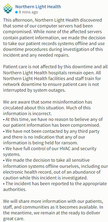 Northern Light Health tweet media